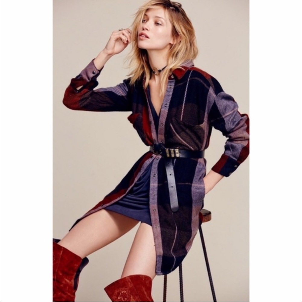 Free People Plaid Wool Blend Shirt/Jacket